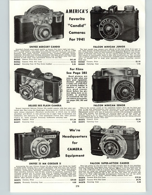 1941 PAPER AD Univex Mercury Candid Falcon Super Action Minicam Camera