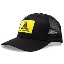Gadsden Flag Don't Tread On Me Trucker Baseball Snapback Hat All Black 