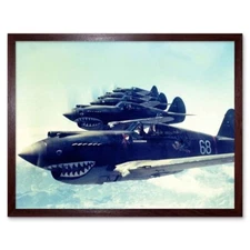 War Photography Fly Formation Jet Fighter Air Force Shark Tooth Usa Framed Print