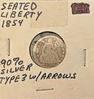 Historic 1854 P Seated Liberty Silver Dime- With Arrows, Philadelphia, Good +