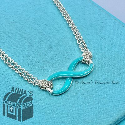 Tiffany & Co. 925 Silver Blue Enamel Infinity Double Chain 18