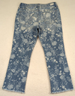 Seven7 Womens Jeans Kick Flare Crop Floral Sz 8 33x25 Raw Hem