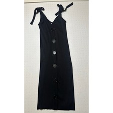 ZARA Trafaluc Black Ribbed Button Front Midi Dress Tie Straps Size S