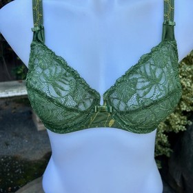 Aubade Paris Bra Forest Green Lace Unlined Underwire Balconette  32DD