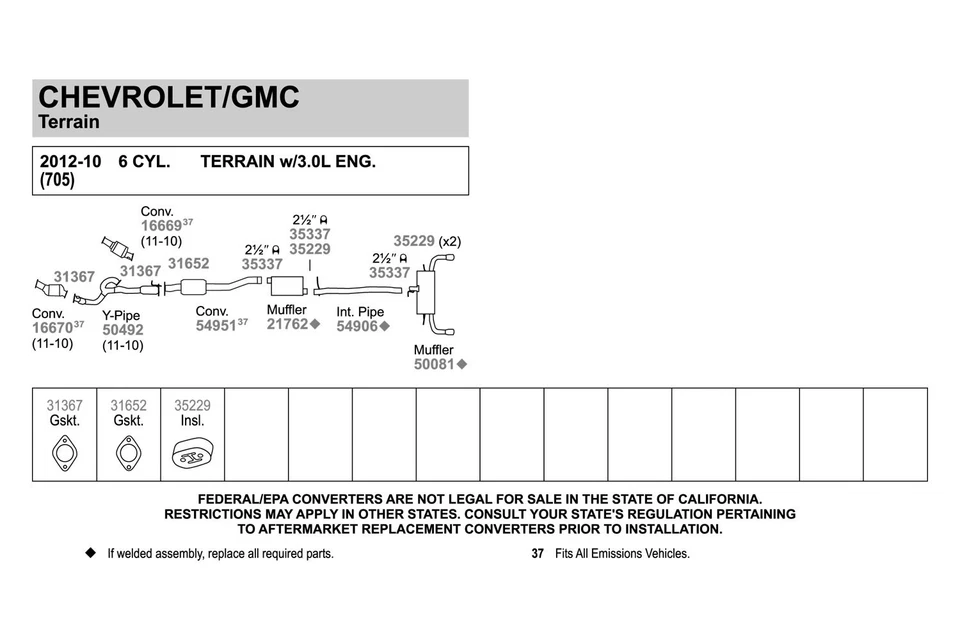 For Chevy Equinox 10-12 Walker 54906 Aluminized Steel Exhaust Intermediate Pipe Foto 2 de 3