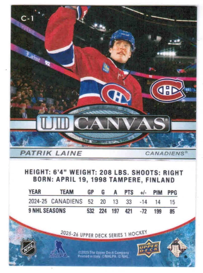 25/26 2025 UPPER DECK UD SERIES 1 HOCKEY UD CANVAS CARDS C1-C90 U-Pick From List - Image 2 of 2