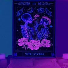 Blacklight UV Reactive Tapestry Trippy Neon Wall Hanging Glow in Dark Art Decors