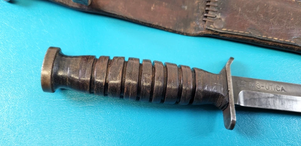 Cuchillo de combate Utica M3 militar de Estados Unidos de la Segunda Guerra Mundial y funda M6 Moose Co. 1943 TR686 Foto 4 de 4