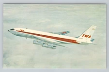 Postcard Aircraft TWA Boeing 720 051B Four Engine Jet Plane Aviation View Chrome