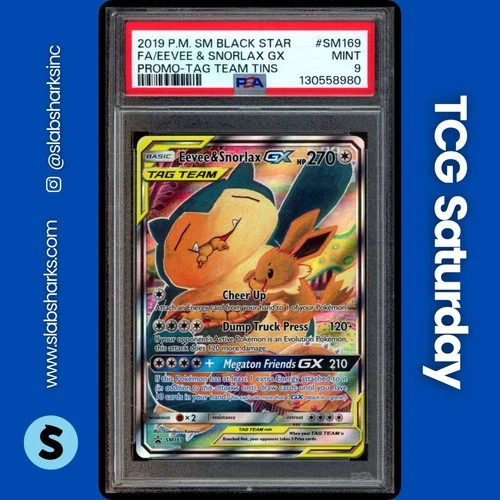 2016 POKEMON SM BLACK STAR PROMO #SM169 EEVEE & SNORLAX TAG TEAM PSA 9