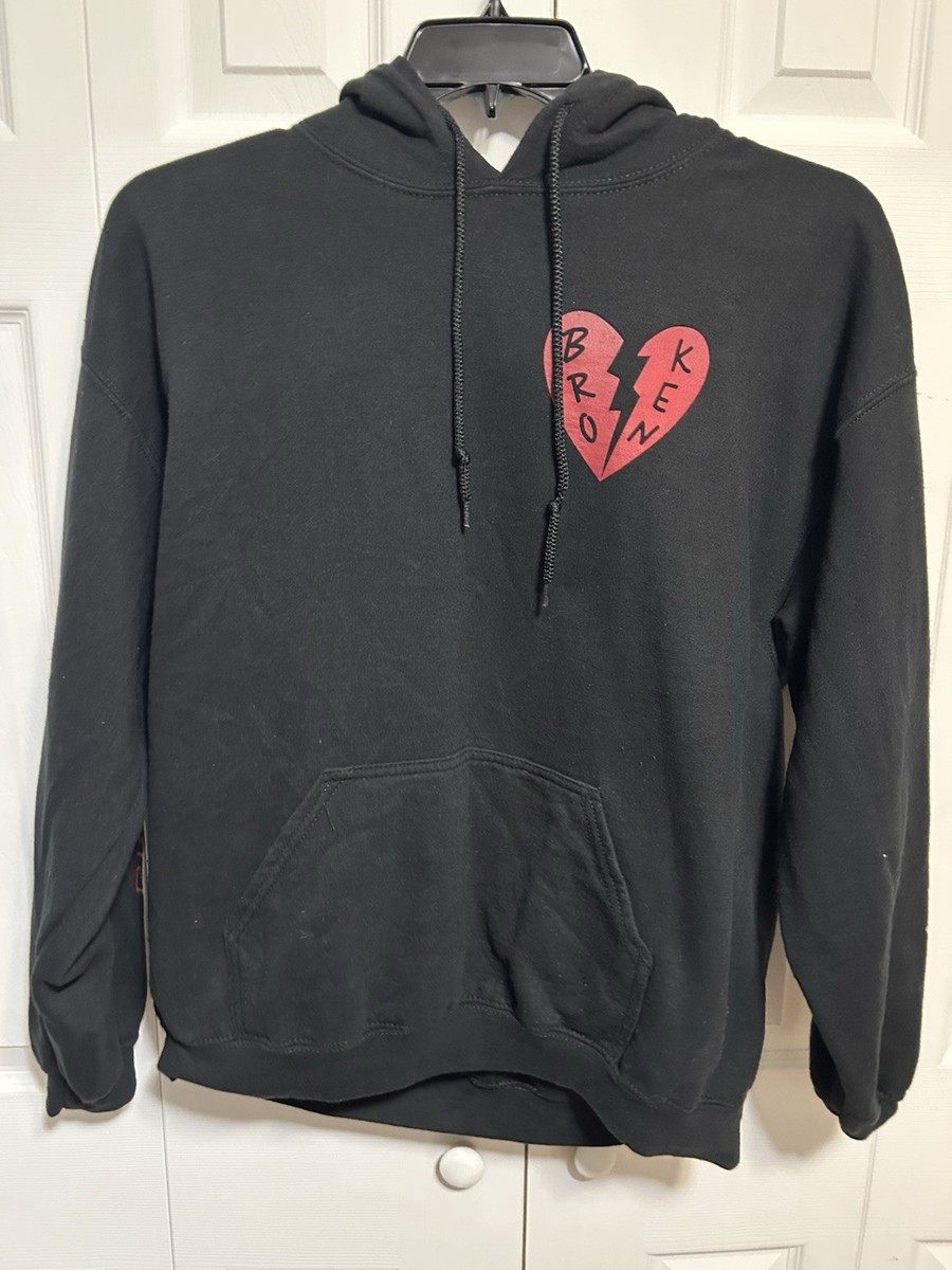 Riot Society Hoodie, Broken Heart Graphic, Black, Men's Size Large
