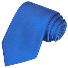 Mens Silk Tie Solid Satin Wedding Necktie  Gift Box Standard Length Royal Blue