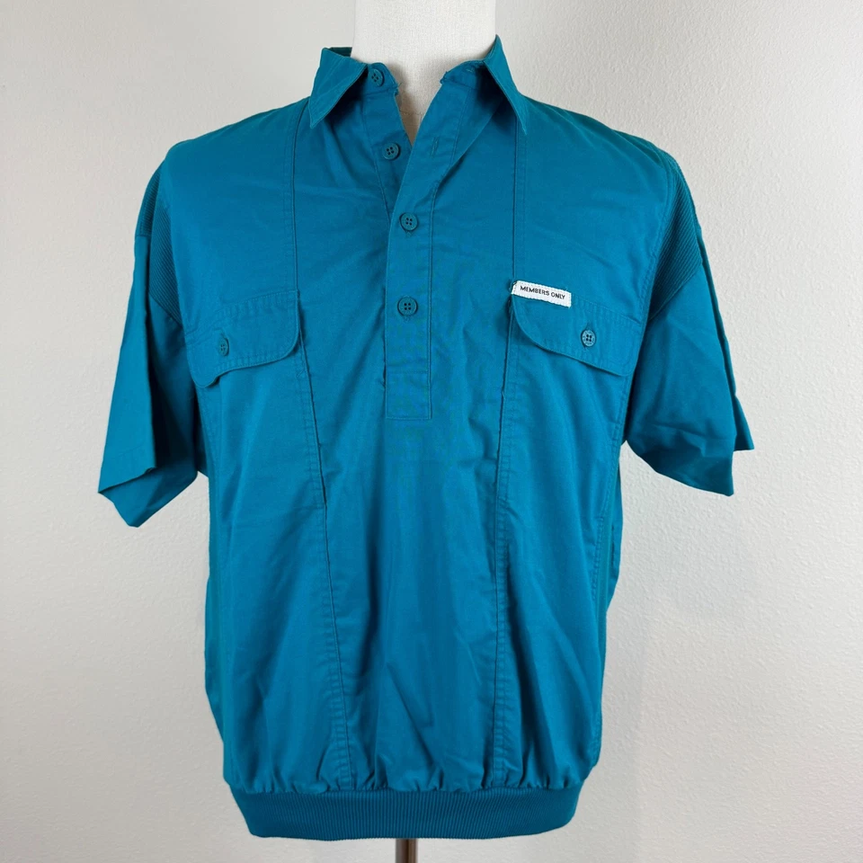 Vintage Members Only Men's Short Sleeve Button Down Shirt Turquoise Size Medium - Image 2 of 4