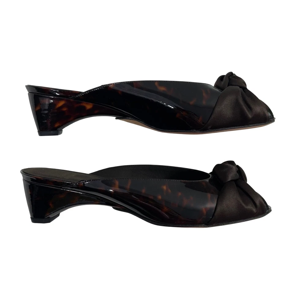 Stuart Weitzman Tortoise Shell Wedge Mules with Bow Women's Size 9M - Image 4 of 4