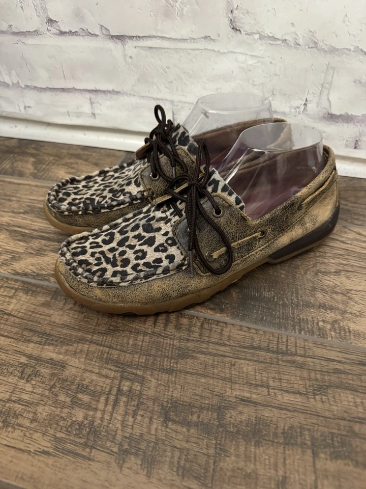 Twisted X Boat Shoe Driving Moc Leopard Women’s 8.5M Leather Lace Up - Image 3 of 4