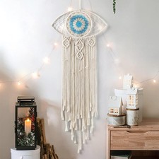 LOMOHOO Large Boho Dream Catchers Evil Eye Macrame Wall Hanging Woven Beige