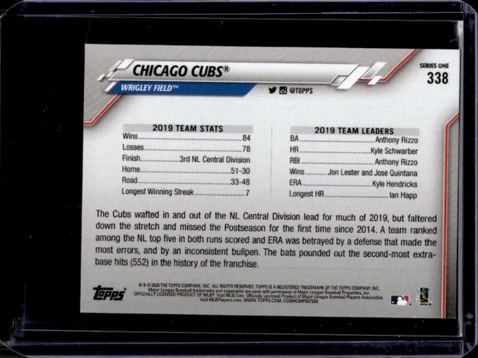 2020 Topps On Demand Mini Chicago Cubs Blue Parallel #09/10 - Image 2 of 2