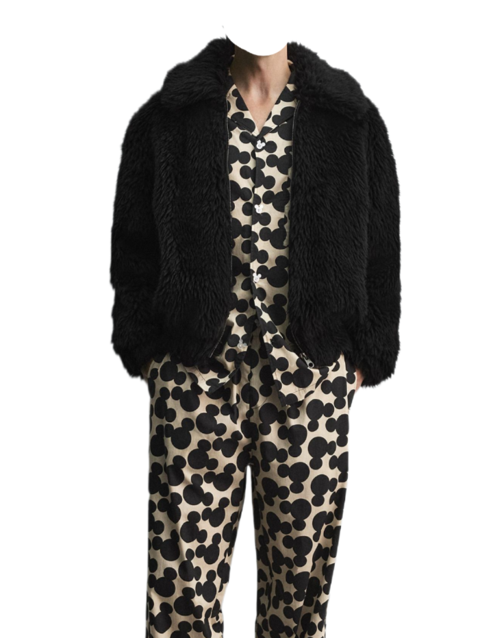 Zara x Harry Lambert x Disney Faux Fur Coat Black Size L Large