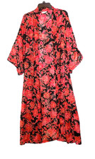 vintage 90s M VICTORIA'S SECRET gold label black RED floral kimono robe belted