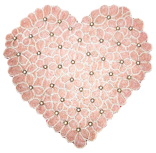 NEW CYNTHA ROWLEY PALE PINK BEADED HEART SHAPE CHARGER,PLACE MAT,HAND MADE INDIA - 第 1/4 張圖片
