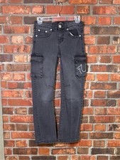 True Religion boys Ricky cargo relaxed straight denim jeans washed black 12