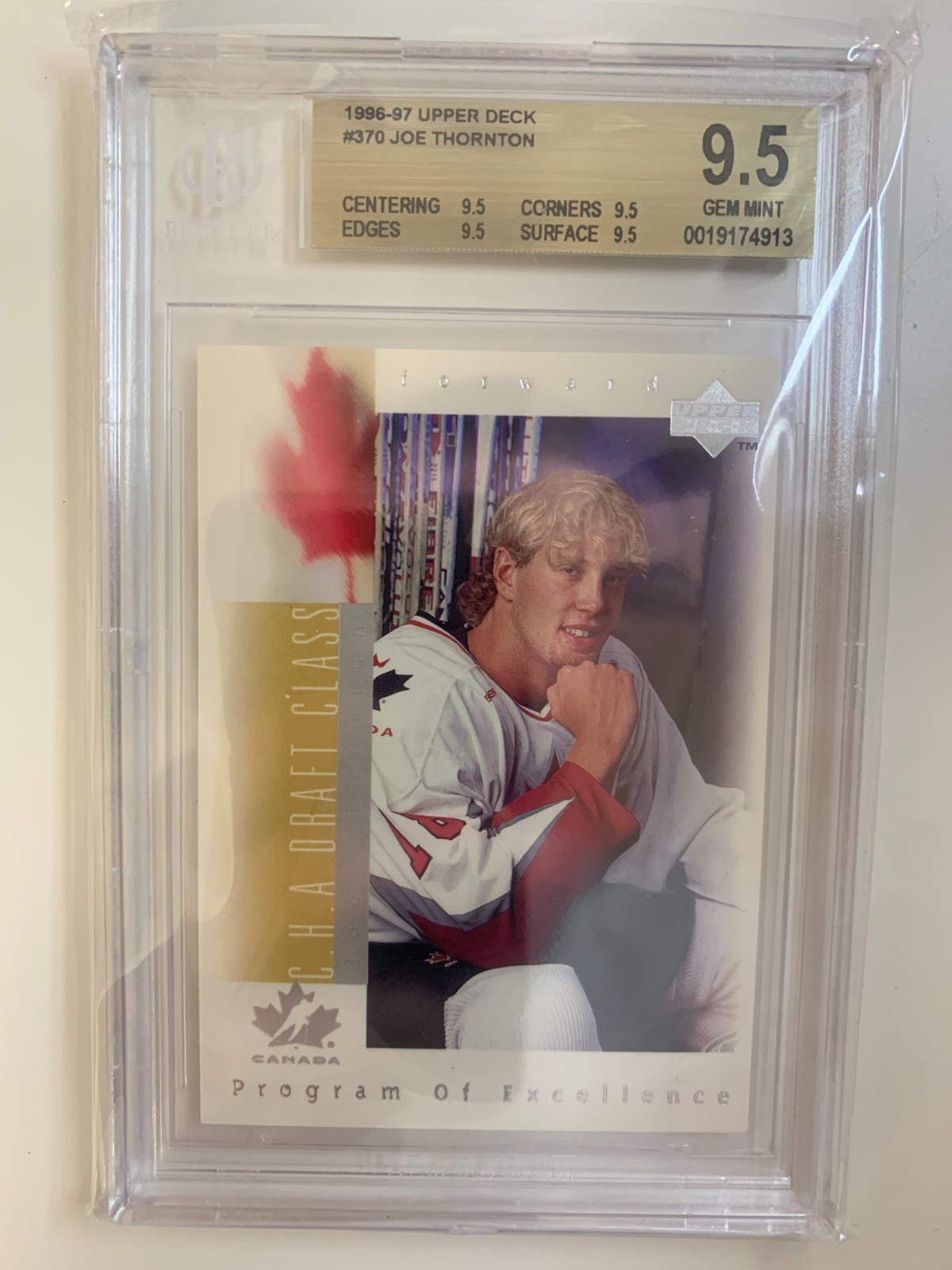 1996-97 Upper Deck #370 Joe Thornton RC CHA Draft Class BGS 9.5 GEM MINT