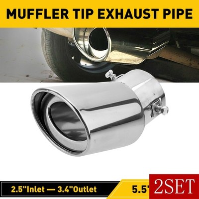 2X Car Muffler Tip Pipe Exhaust Stainless Steel Chrome Effect for 1.5-2 inch E