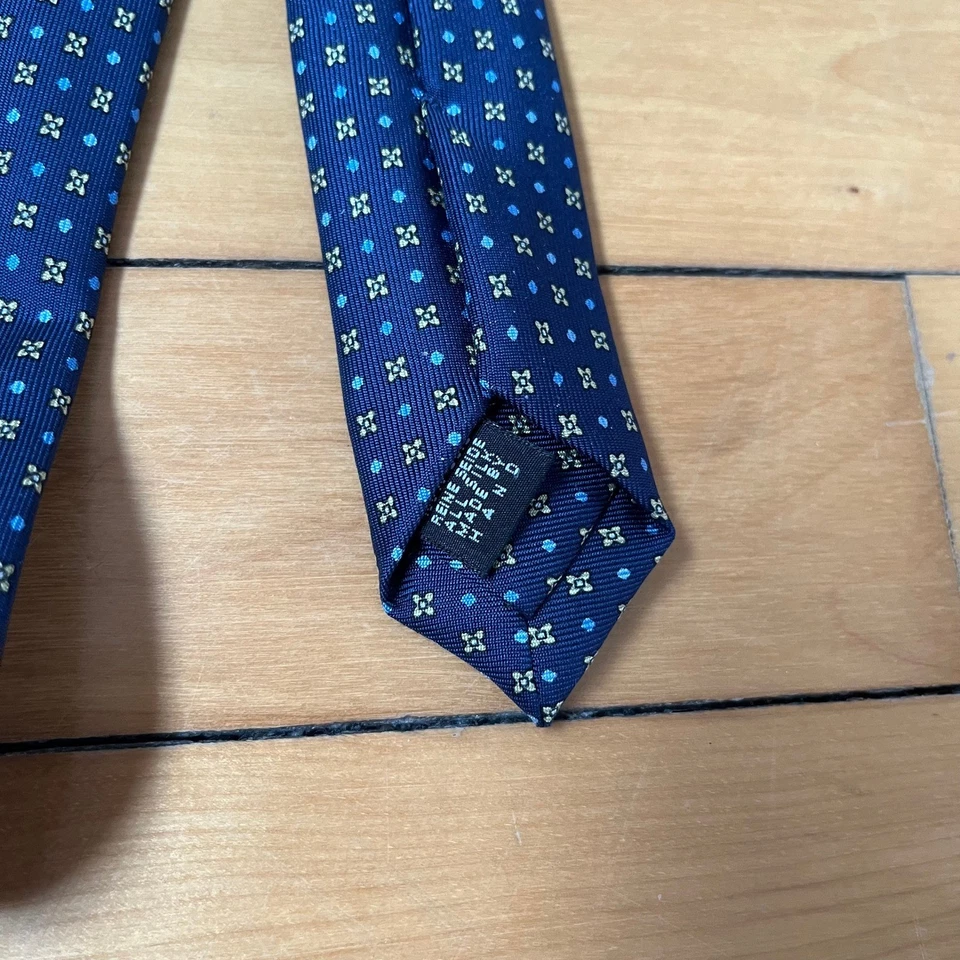 E. Marinella Napoli Navy Blue Yellow Geometric Silk Tie Made in Italy Classic - Bild 4 von 4