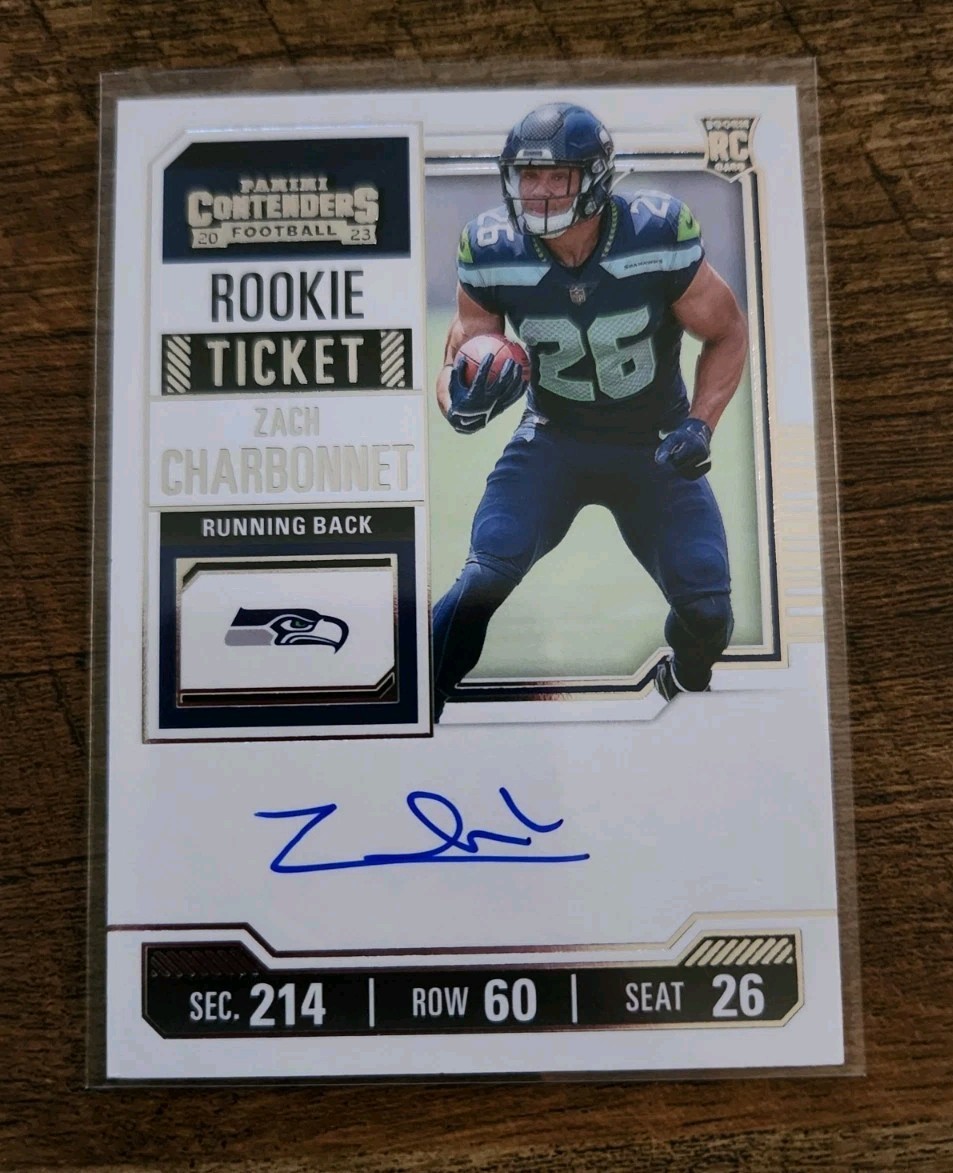 2023 Panini Contenders #141 Zach Charbonnet Rookie Ticket Auto