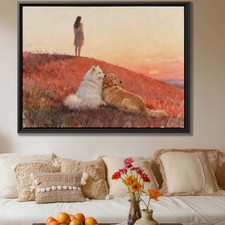 Watercolor Painting Samoyed Dog Canvas Print Sunset Wall Art Dog Lovers Decor