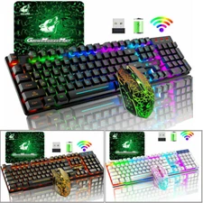 Wireless /Wired Gaming Keyboard Mouse Combo LED Rainbow Backlit Mechanical Feel