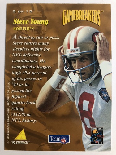 1995 Pinnacle STEVE YOUNG #3 - Gamebreakers - A143 - Picture 2 of 2