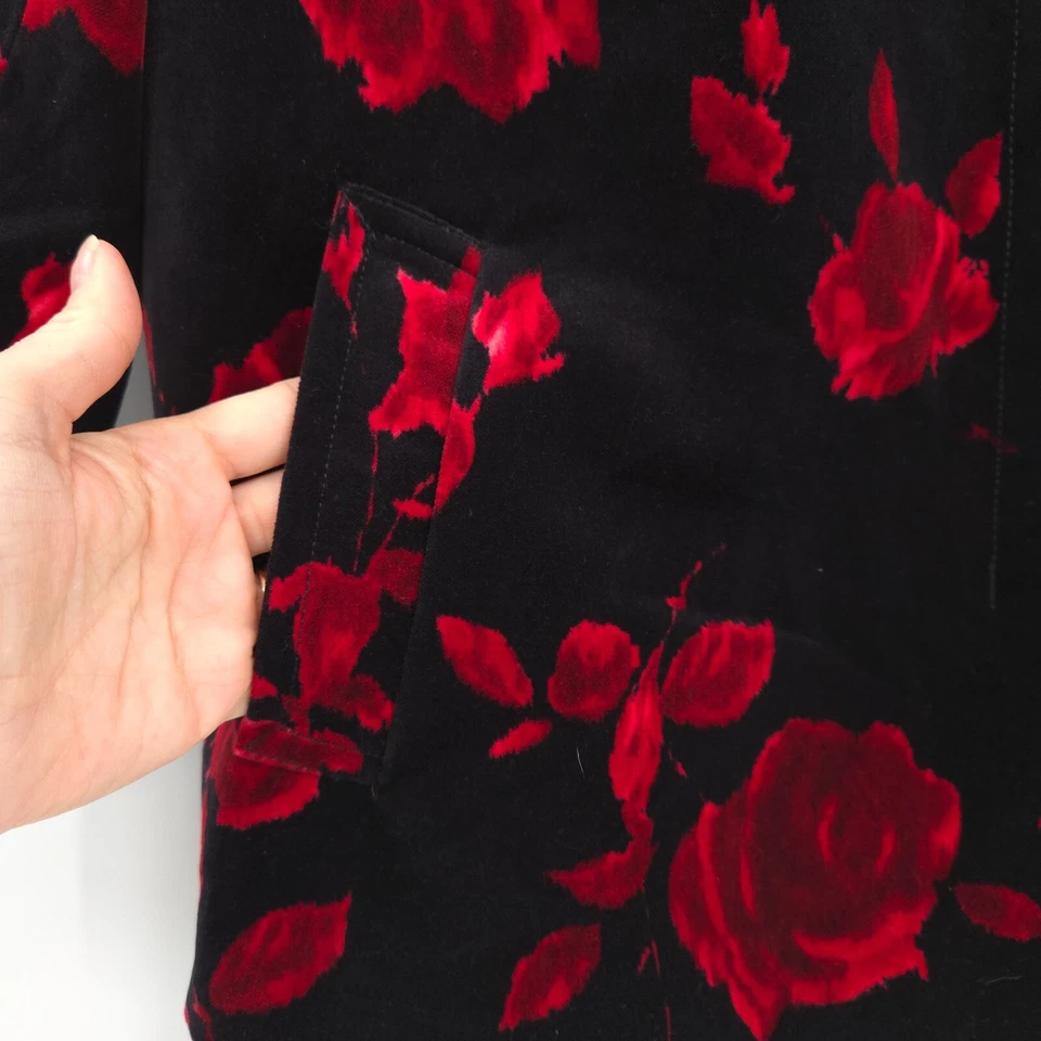 Talbots womens petite black floral red roses velvet blazer Size 18wp 3/4 sleeve - Image 3 of 4