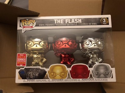 Funko Pop! Heroes: Justice League The Flash Chrome Pack SDCC 2018 **IN  HAND*