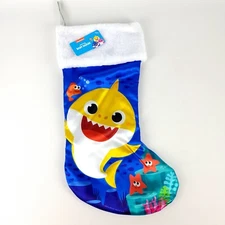 Nickelodeon Pinkfong Baby Shark Christmas Holiday Blue Stocking Fish 18" New 