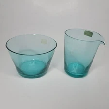 Bjorkshult Swedish Sea Blue Thin Glass Cream Sugar Set