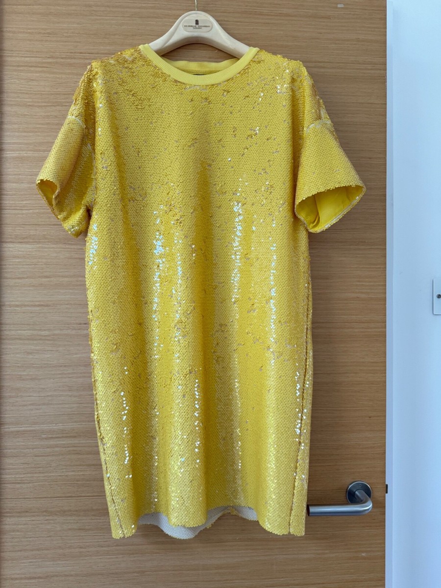 Zara sequin yellow Tshirt style dress uk8 UK