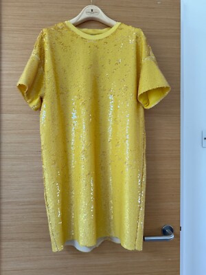Zara sequin yellow Tshirt style dress uk8 UK - Main Image