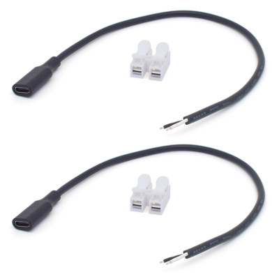2pcs 22AWG 0.3M/1FT USB Type-C Female to 2-Pin Bare Wire 5V 3A DIY Repair Cable