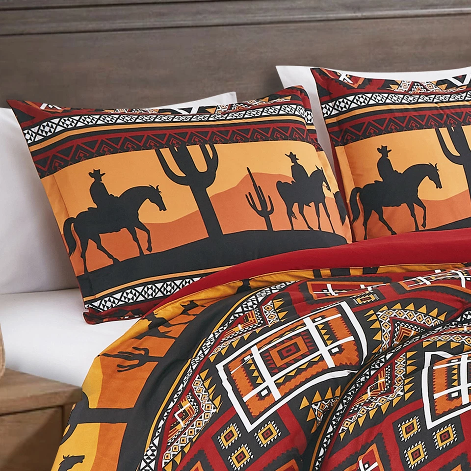 Juego de edredón de microfibra estampado Chezmoi Collection Barrett Sunset Cowboys Foto 3 de 4