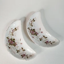 VTG Bone Dish Violets Crescent Half Moon Dessert Fruit Serving Side Set of 2 