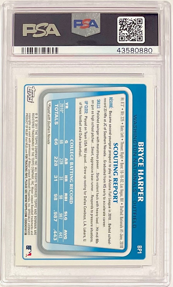 2011 Bowman Prospects Bryce Harper #BP1 PSA 9 Mint | eBay