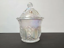 VINTAGE IMPERIAL IG GLASS CLEAR CARNIVAL BEADED JEWEL COVERED CANDY DISH ANTIQUE
