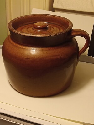 Vintage No. 2 Brown Lidded Stoneware Crock- 1950s Stoneware Bean Pot No Chips