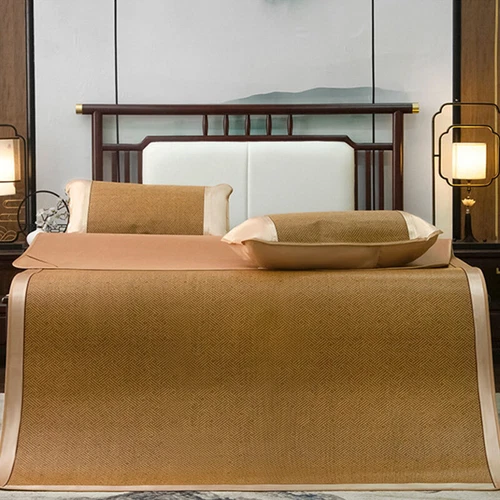 Summer Sleeping Rattan Bed Mat Foldable Nature Bamboo Cool Bed Mat +Pillowcase - Picture 6 of 29