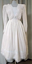 Gunne Sax Vintage Victorian Edwardian White & Blue Lace Prairie Dress 3 XS