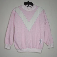 Gitano Vintage Women's Trendy 90s Mock Neck Pink White Sweatshirt Sz M B25