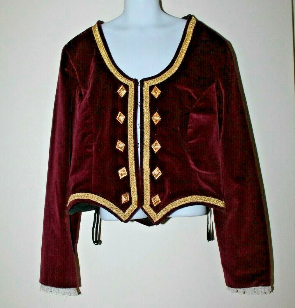 Dark Red Velvet Jacket B34 Round Neckline Highland Dance