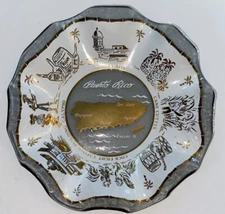 Puerto Rico Glass Ashtray Candy Dish with Gold Trim EUC