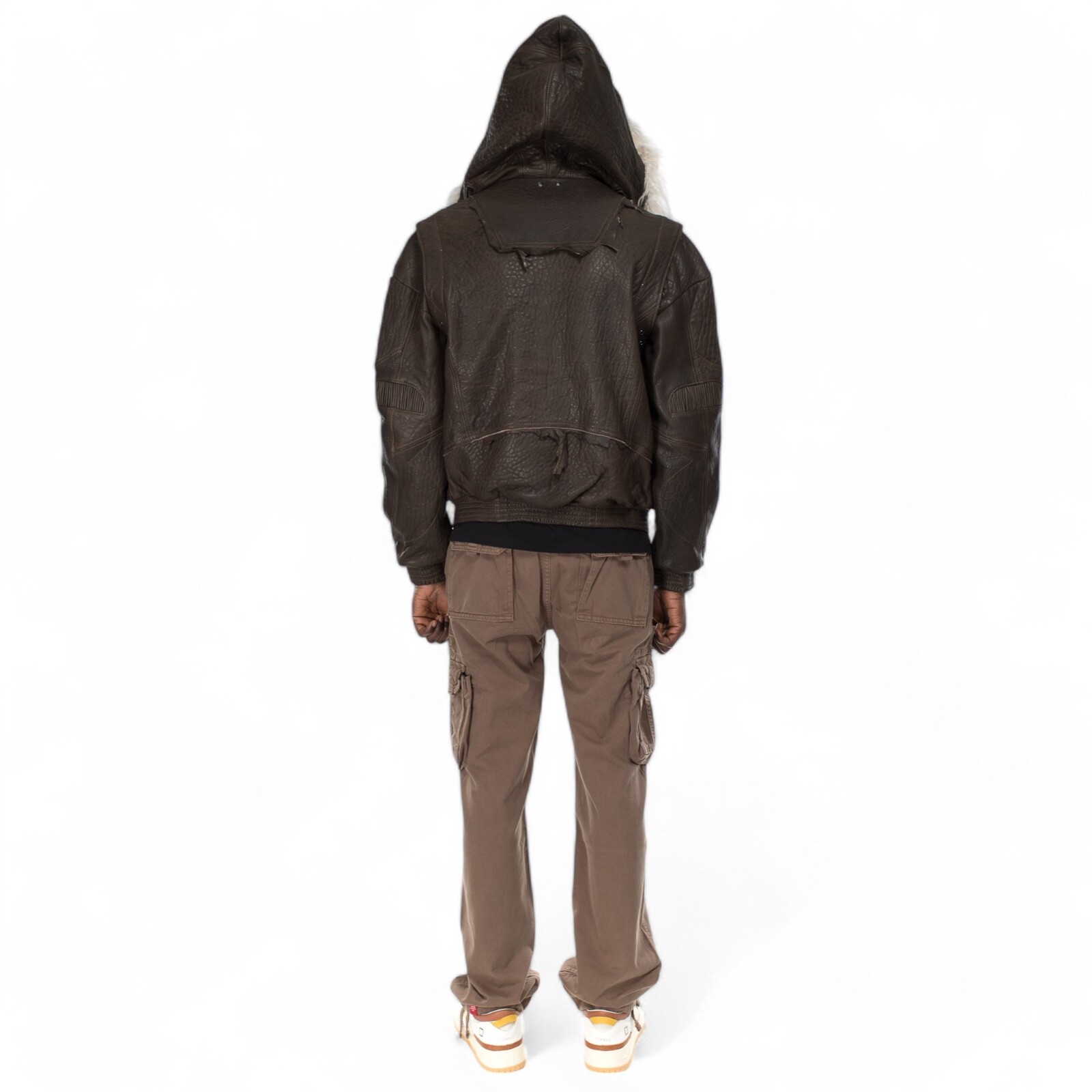 ITALIAN HANDMADE MEN GENUINE BUBBLY BROWN LAMB LEATHER HOODED JACKET S TO 3XL image 4